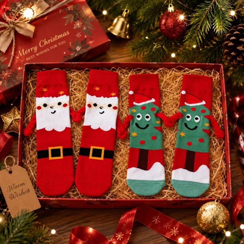 3D Plush Arm Christmas Socks Ladies Santa Claus Tree Pattern