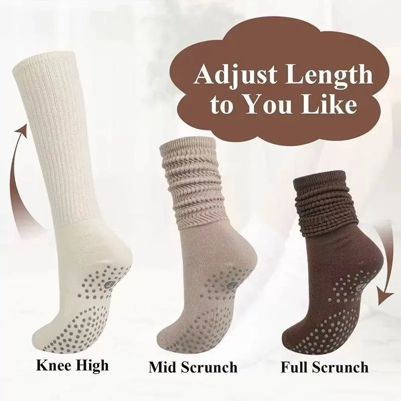 Adjustable Length Scrunch Non Slip Yoga Socks Ladies Silicone Grip Knee High Pilates