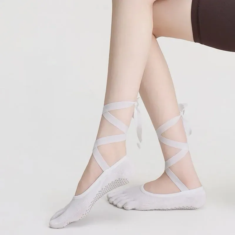 Ankle Strap Five Finger Yoga Socks for Women Non Slip Silicone Bottom
