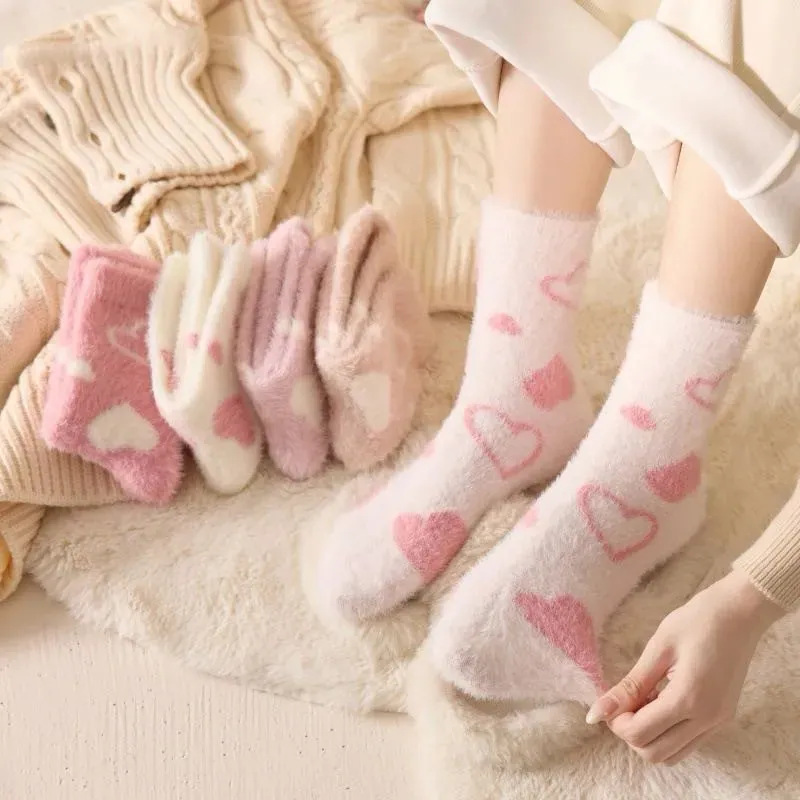 Bedtime Warm Furry Mink Socks with Heart Decor