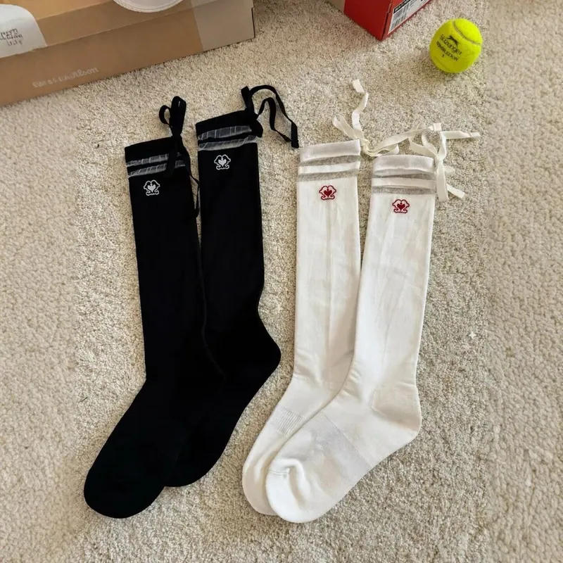 Bow Ribbon Embroidered Knee Golf Socks Airy Fashion