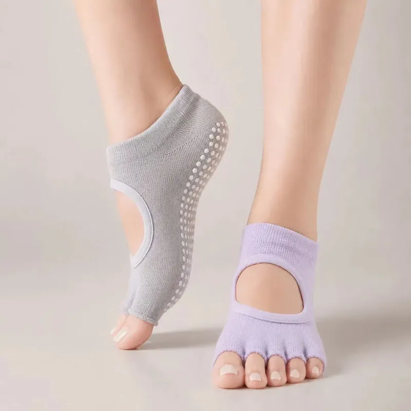 Breathable Anti Slip Yoga Toe Socks Open Heel Non Skid Pilates Exercise Socks