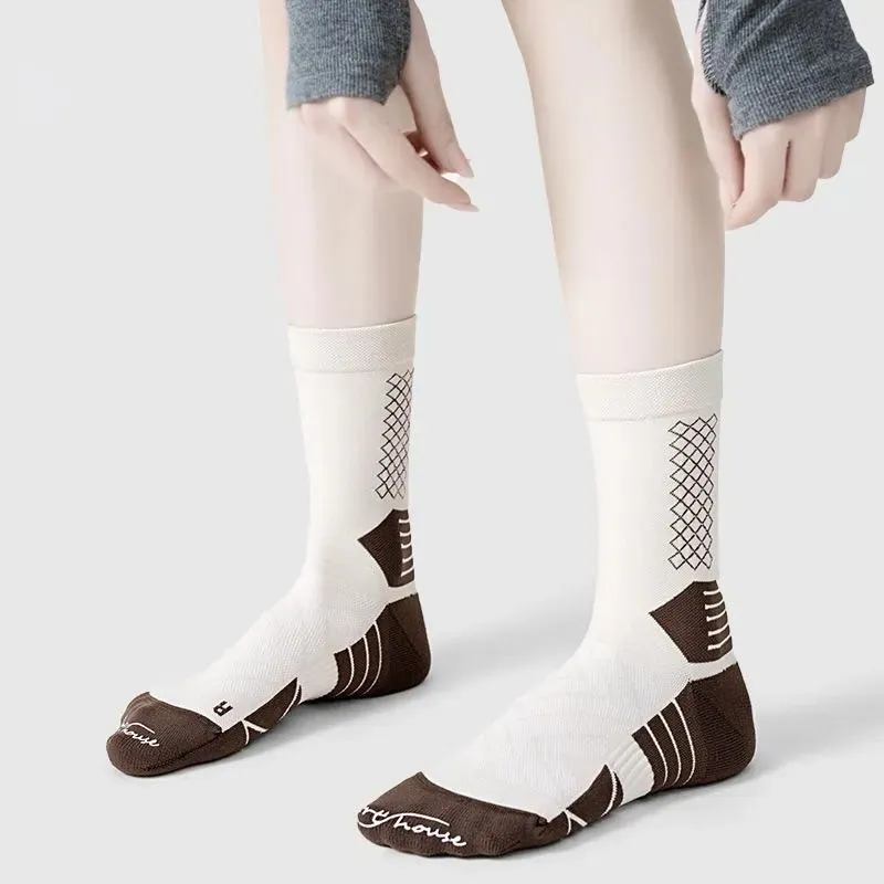 Breathable Cushioned Sports Socks Women MID Calf Athletic Socks Multi-Color