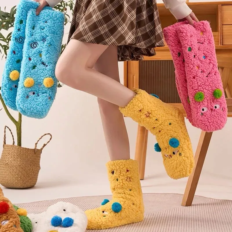 Cartoon Monster Fleece Crew Socks Snug Warm Housewear