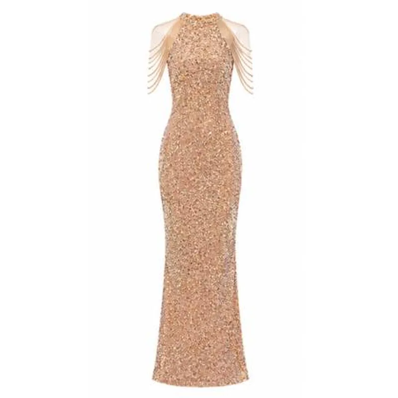 Champagne Full Sequin Mermaid Evening Dress