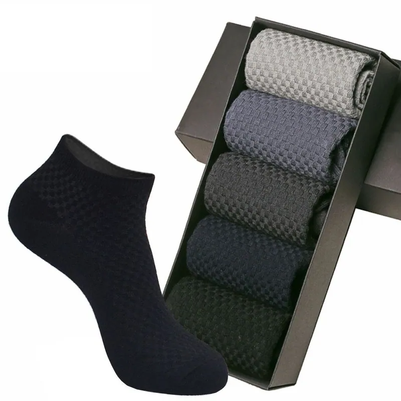 Check Texture Bamboo Ankle Socks for Men Office Wear