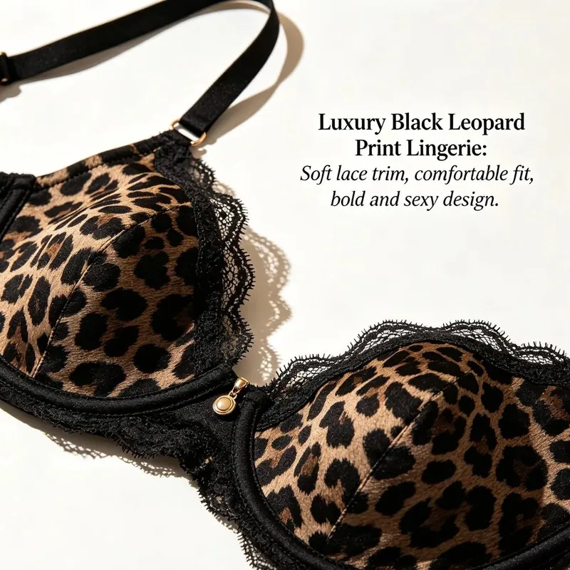 Classic Black Leopard Printed Underwire Bra Daily Wear