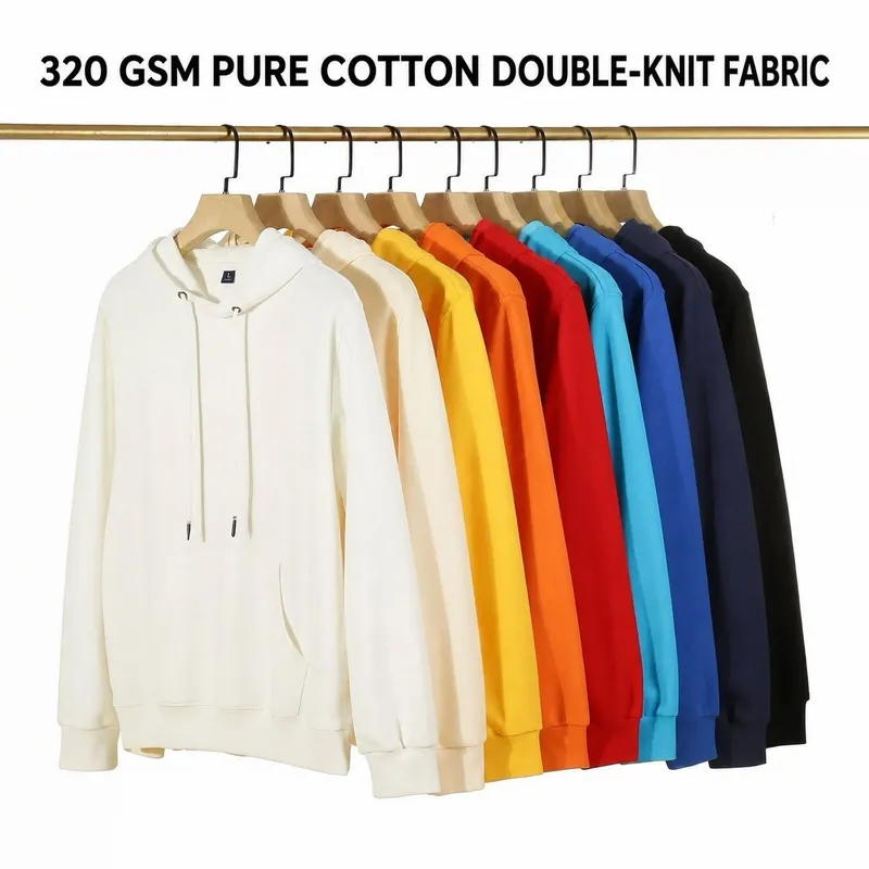 Custom OEM ODM Double Knit Cotton Hoodie Men Women Oversized Blank Pullover Hooded Sweatshirt Multi