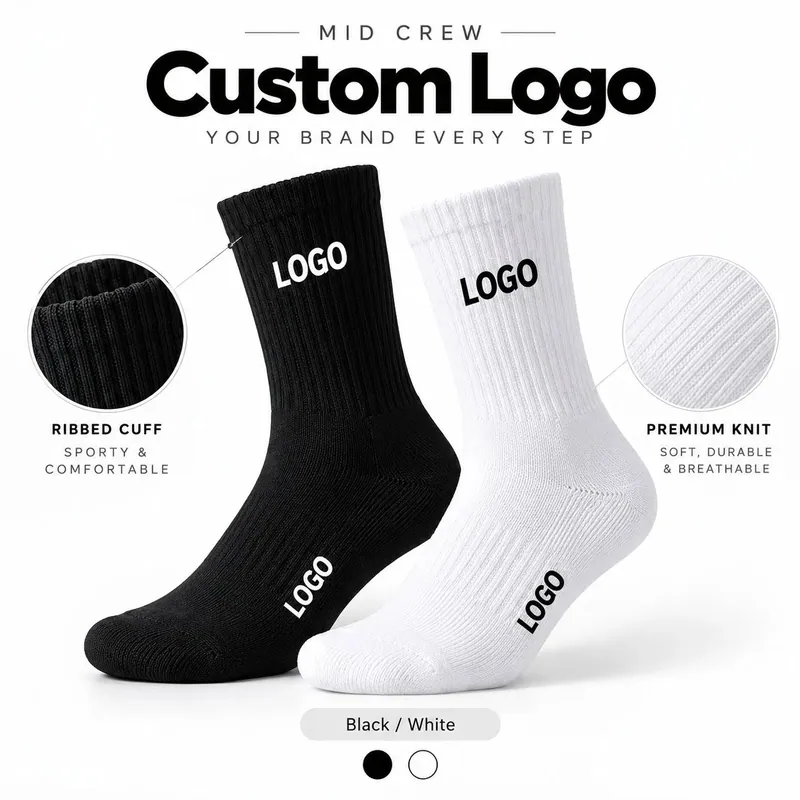 Custom Sport Socks Silicone Grip Ankle Crew Black White