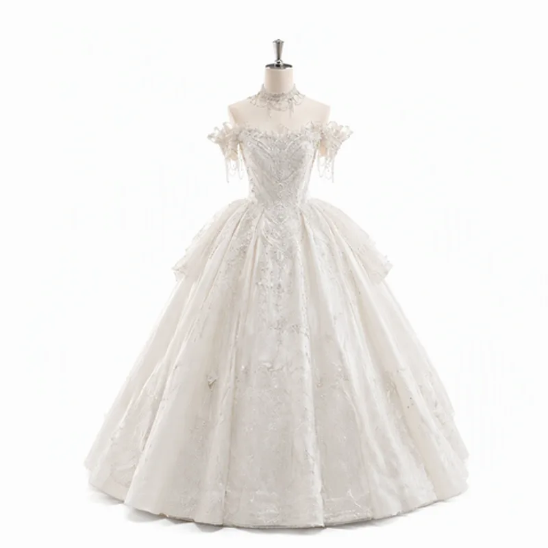 Elegant Lace Sleeveless Wedding Dress Bridal Gown