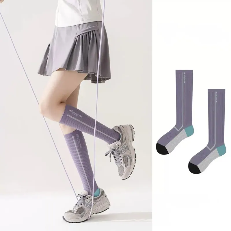Fitness Compression Knee Socks Rib Stripe Cushion Bulk