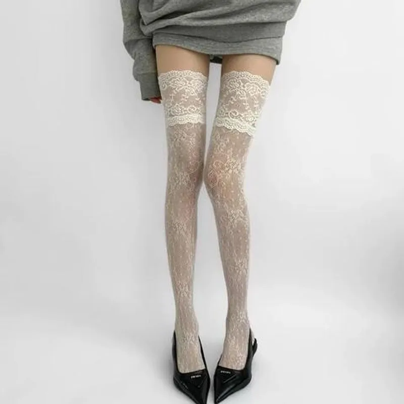Floral Lace Sheer Thigh High Stockings