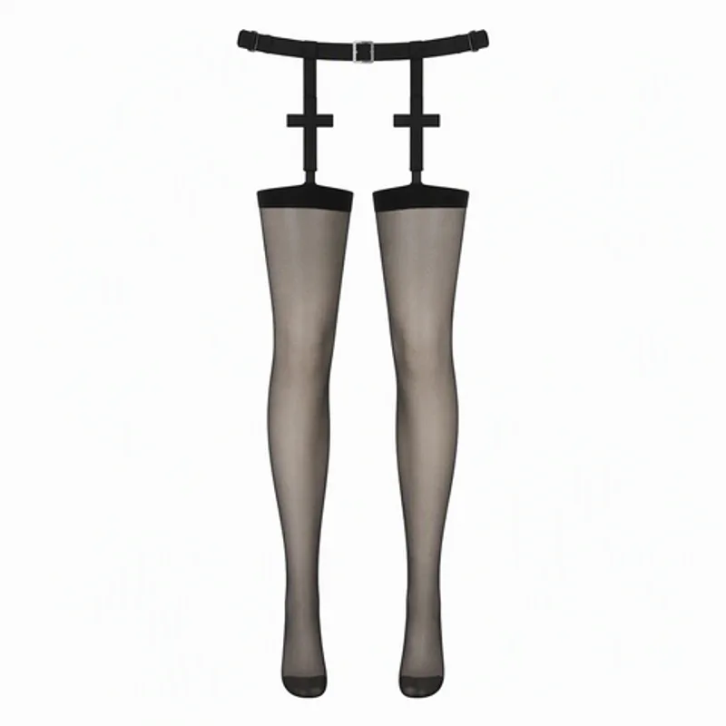Gothic Lolita Cutout Thigh High Stockings with Cross Patch Suspender