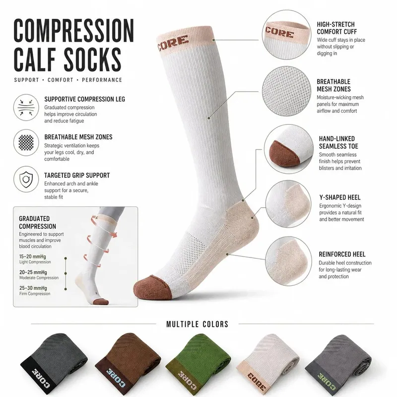 Graduated Compression Calf Socks 15-20mmhg Breathable Mesh Sport Knee High Socks