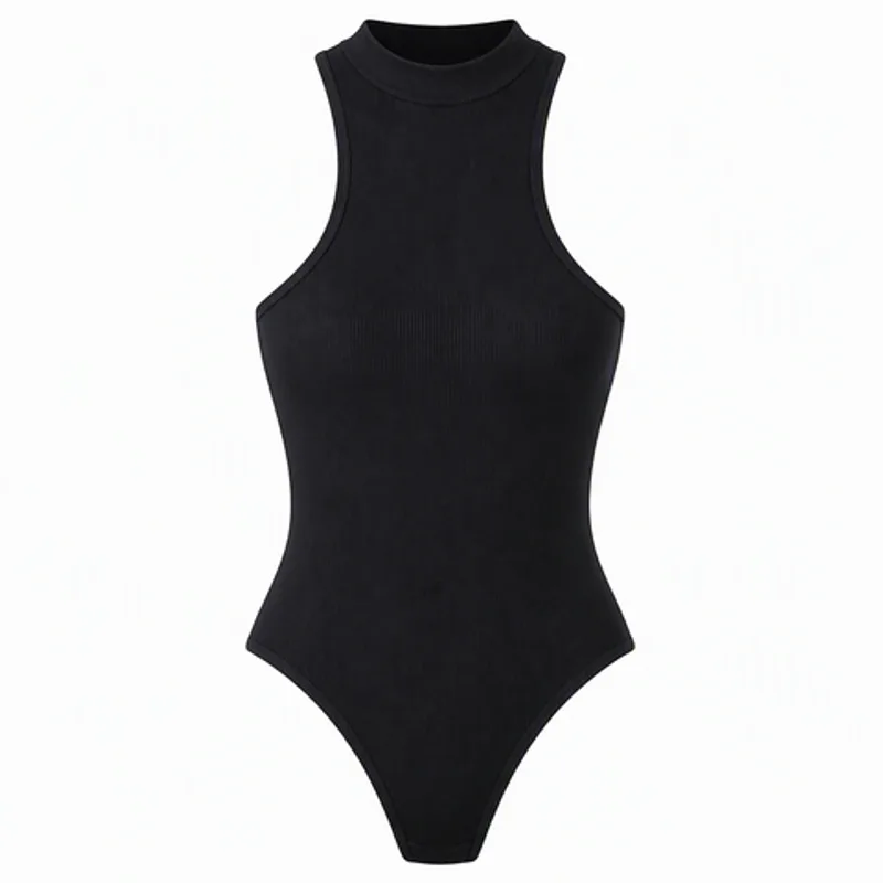 High Neck Sleeveless Ribbed Bodysuit