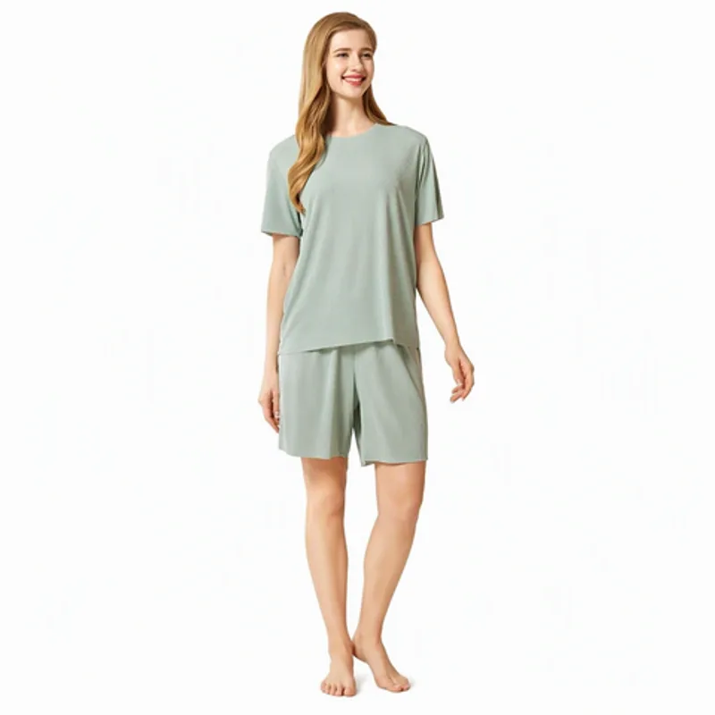 Ice Silk Couple Pajama Set Short Sleeve Sleepwear Loungewear