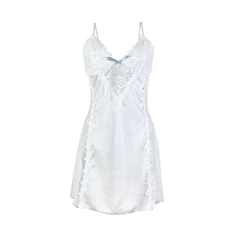 Ice Silk Lace Chemise Nightgown Spaghetti Strap Sleep Dress Customizable