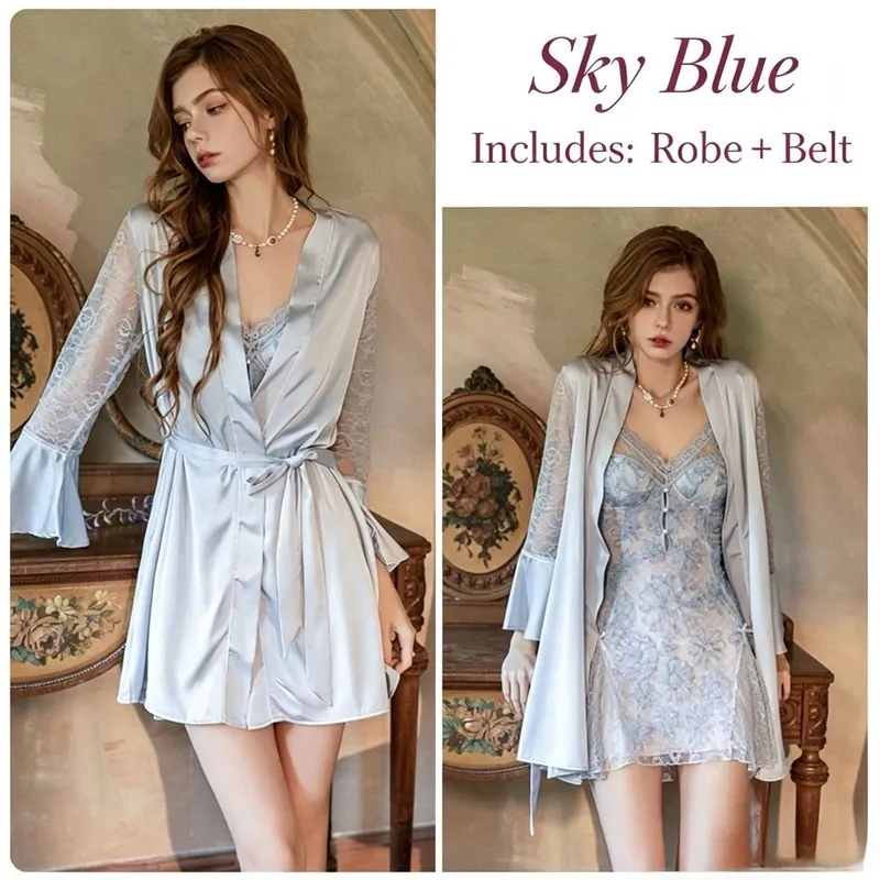 Ladies Sheer Mesh Embroidery Nightdress Backless Spaghetti Strap Lace Nightgown Label Sleepwear