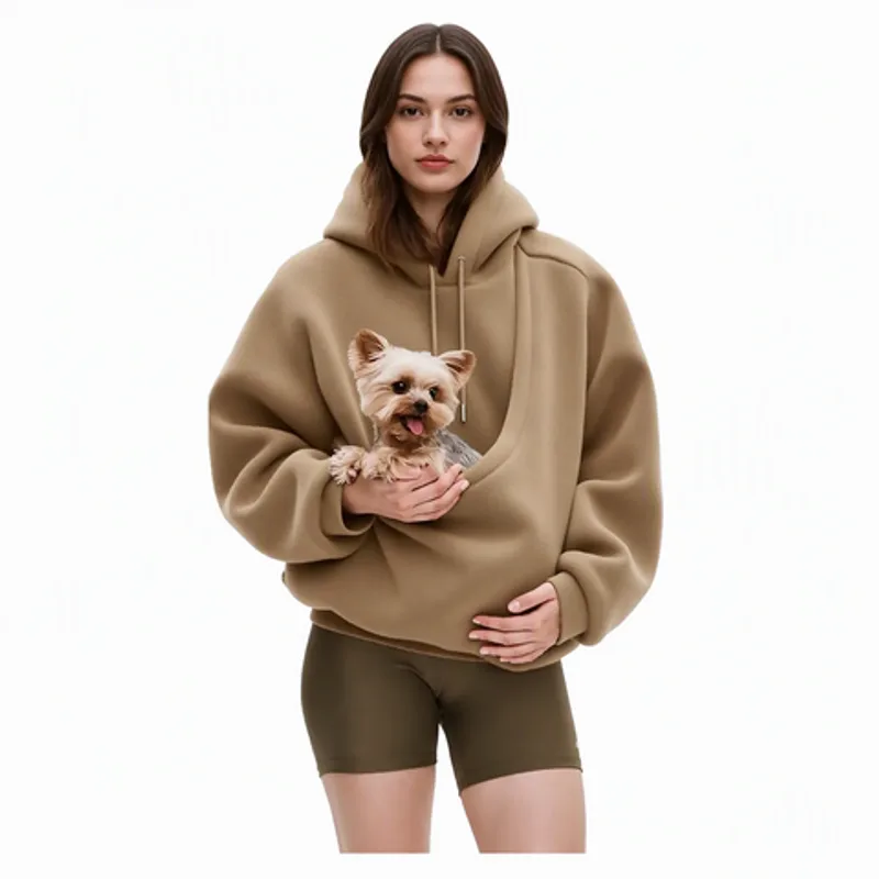 Ladies Sherpa Fleece Hoodie Pet Holding Pocket Oversized Long Sleeve Hooded Sweatshirt