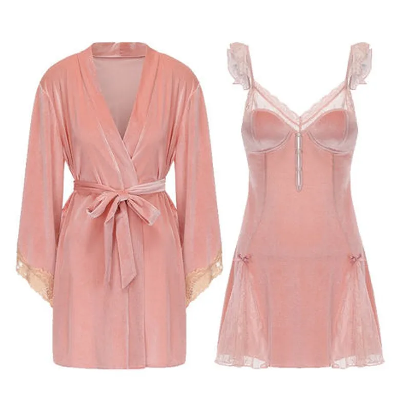 Ladies Shimmer Velvet Lace Spaghetti Strap Lingerie Dress Nightgown