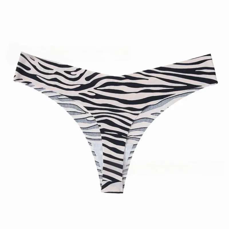 Leopard Zebra Spot Print Low Rise Seamless Thong Ultra Thin 4 Way Stretch Women Invisible Under