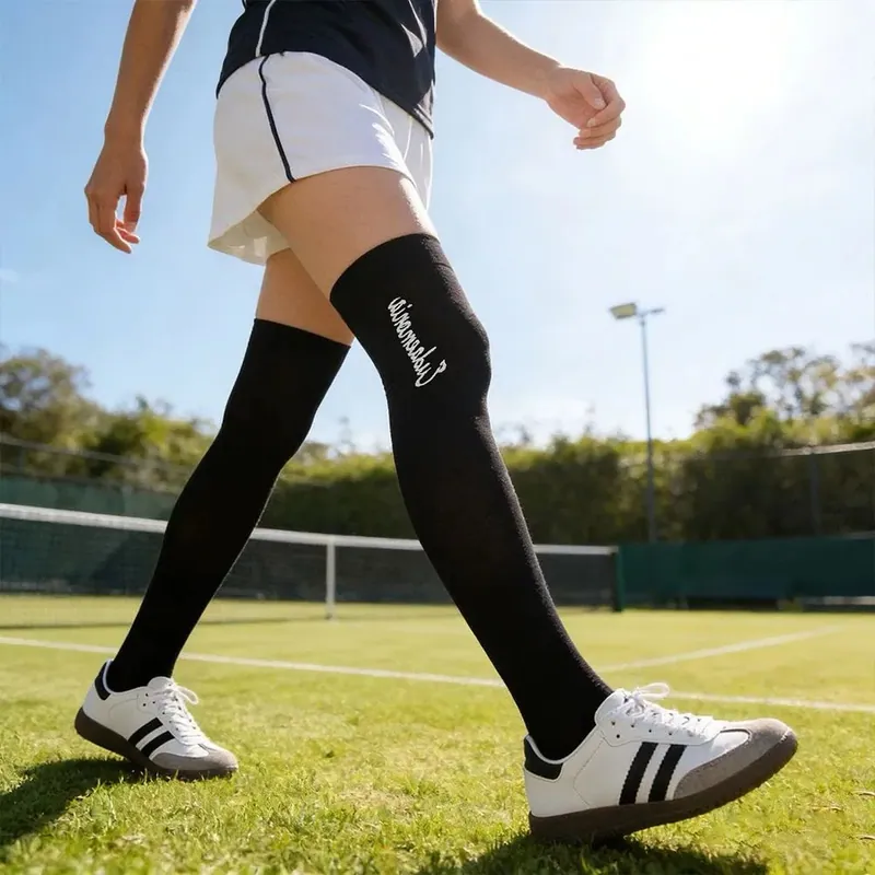 Letter Print Thigh High Tennis Socks Ladies Multi Tone