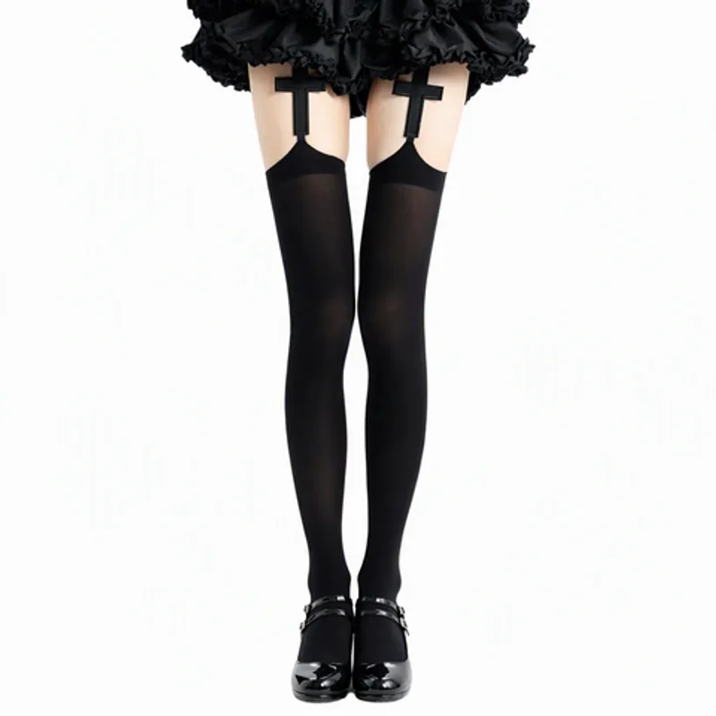 Lolita Gothic Cross Garter Thigh High Stockings