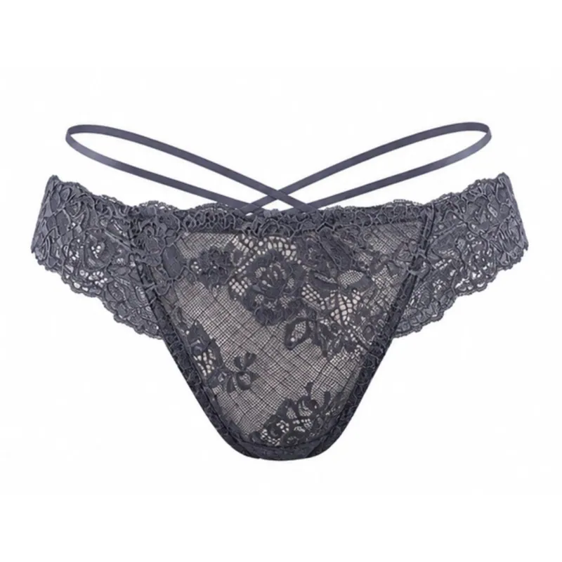 Low Rise Sheer Lace Women Bikini Underwear Double Cross Thin Strap Sexy Ladies Panties Custom
