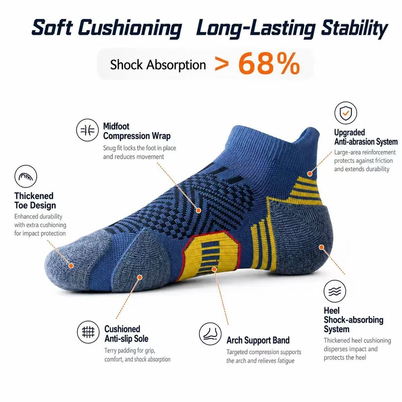 Men Terry Cushioned Ankle Sports Socks Arch Support Shock Absorbing