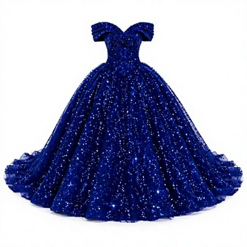 Off Shoulder Sparkly Sequin Princess Ball Dress