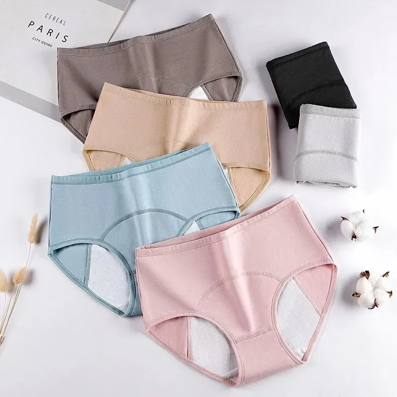 Ribbed Cotton Mid Waist Panties Wicking Ladies Briefs