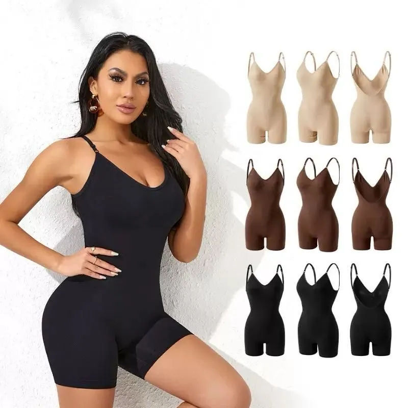 Seamless Tummy Control Shapewear Bodysuit Adjustable Spaghetti Strap Butt Lifter Shorts Body Shaper