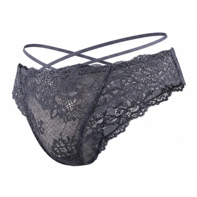 Sexy Hollow Floral Lace Ladies Briefs Thin Cross Waist Strap Sheer Women Underpants