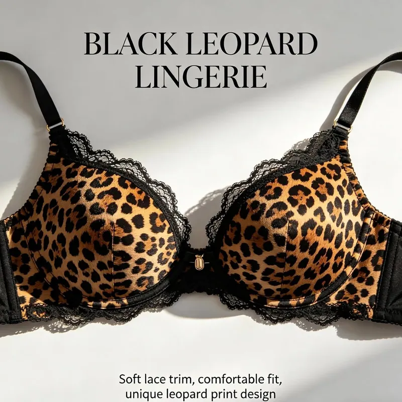 Sexy Pink Leopard Lace Trim Bra Soft Breathable Underwear Private Label