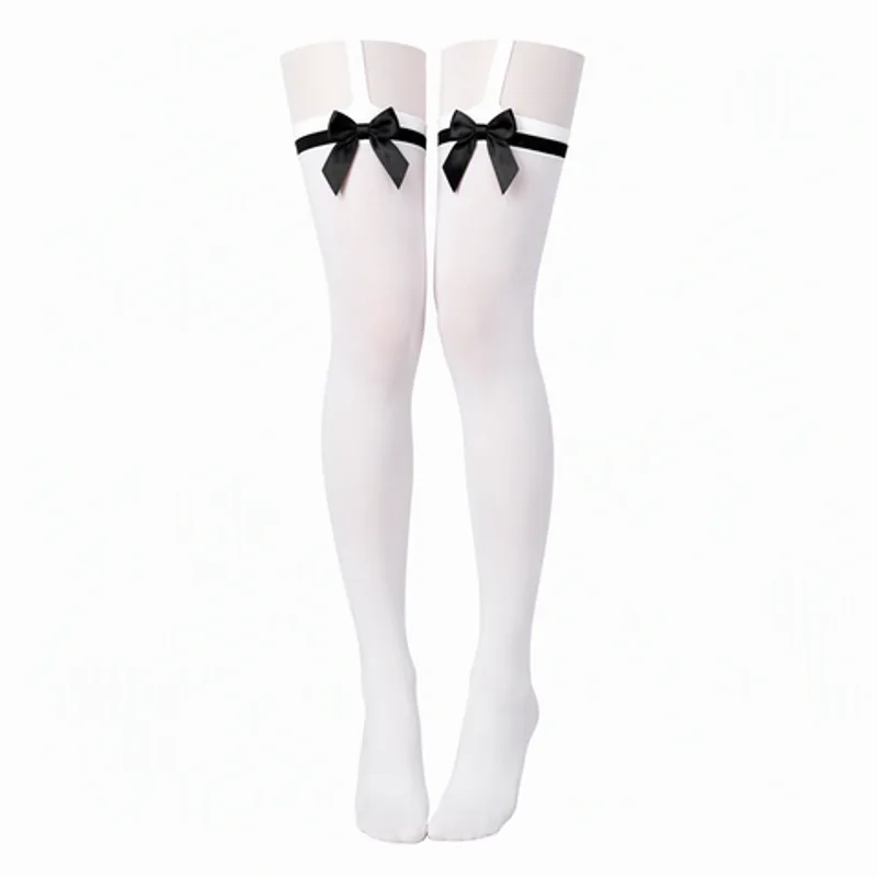 Sheer Lace-Up Bow Thigh High Stockings