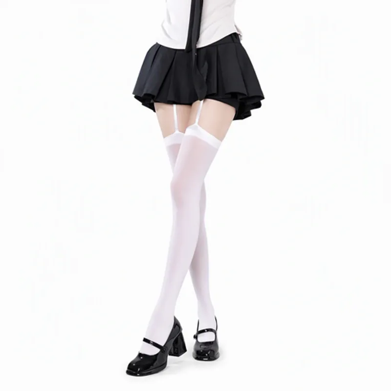 Wholesale Ladies Solid Sheer Thigh High Socks Integrated Garter Stockings Transparent Suspender