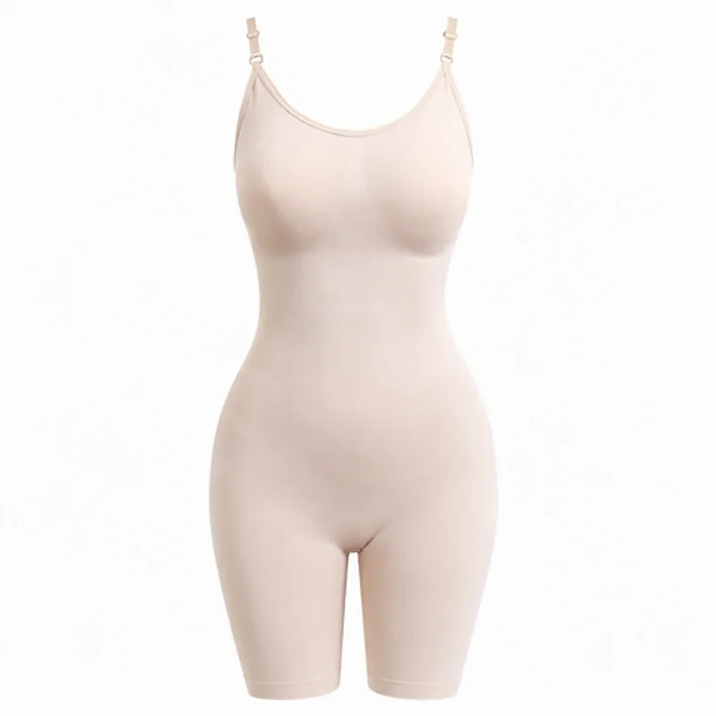Women Adjustable Strap Mid Thigh Bodysuit Shapewear Tummy Control Butt Lifter Body Shaper
