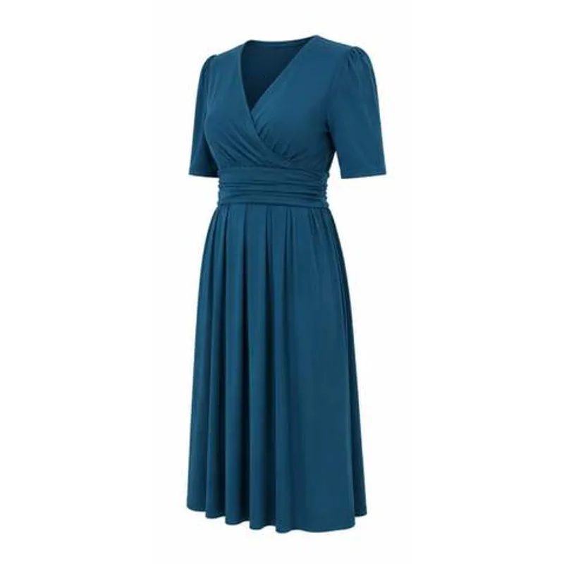Women's Solid Teal Wrap Midi Dress