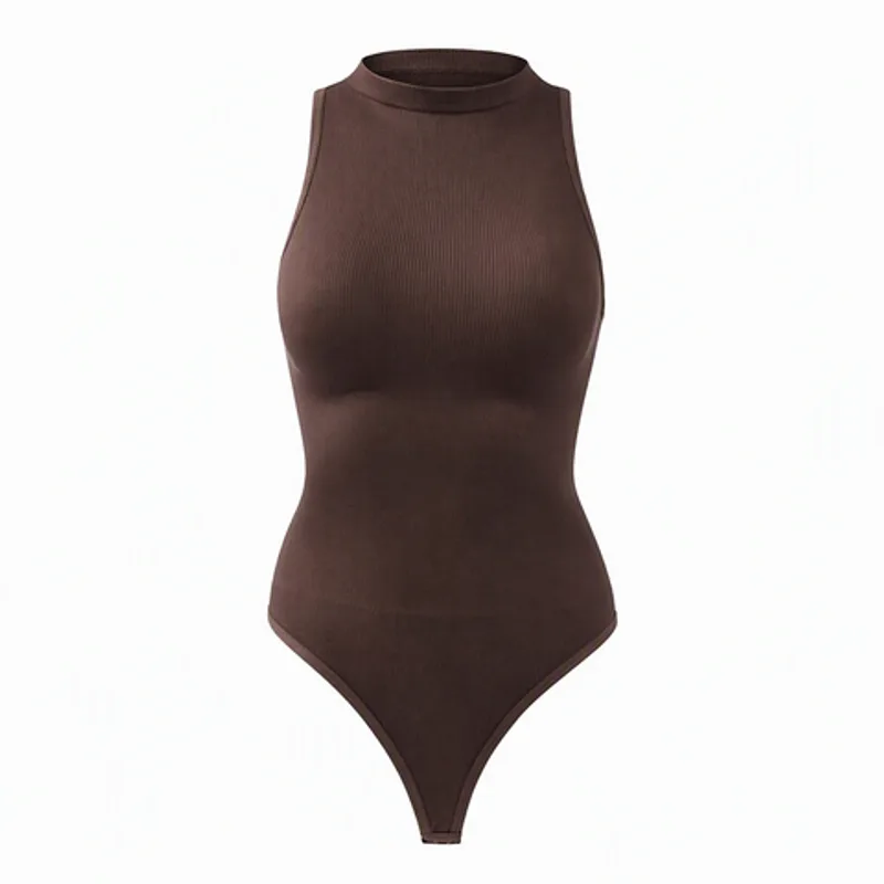 Women Stretch Ribbed Mock Neck Sleeveless Bodysuit
