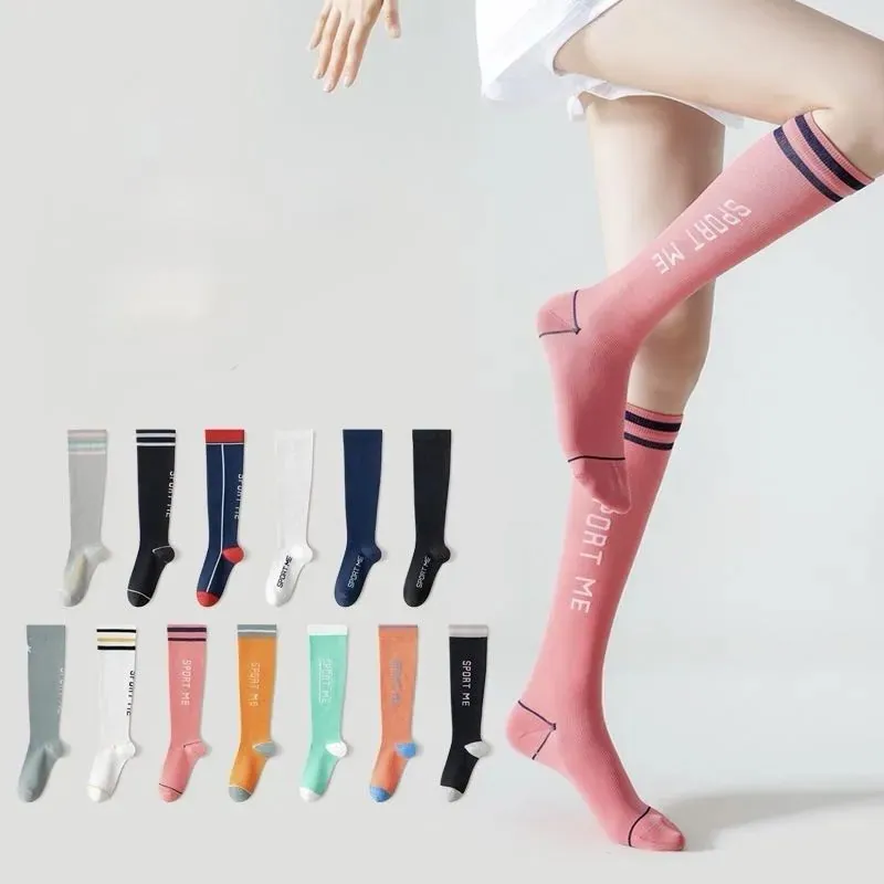 Womens Sport Knee Socks Printed Letters in Bright Shades
